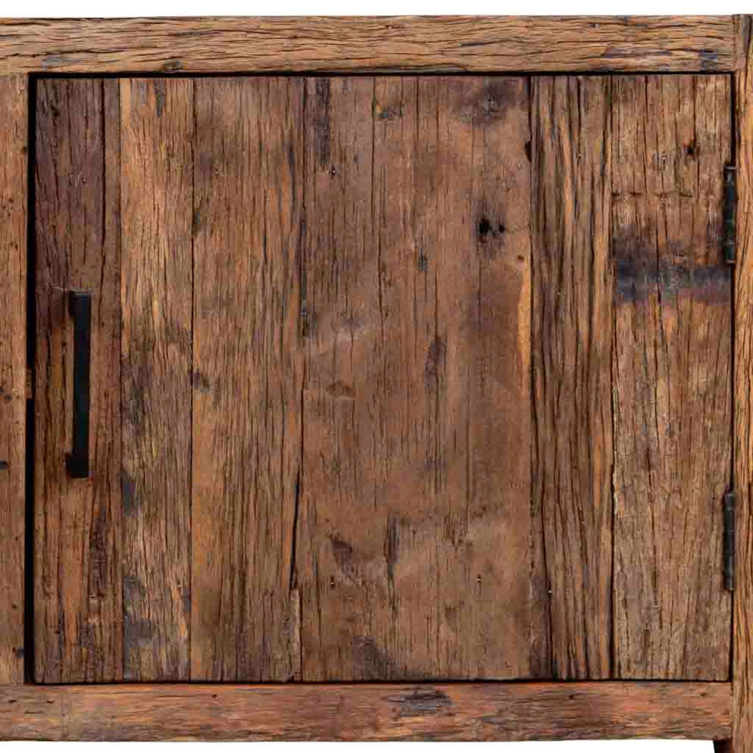 Close-up detail of the Arava TV Console drawers and wood grain texture.