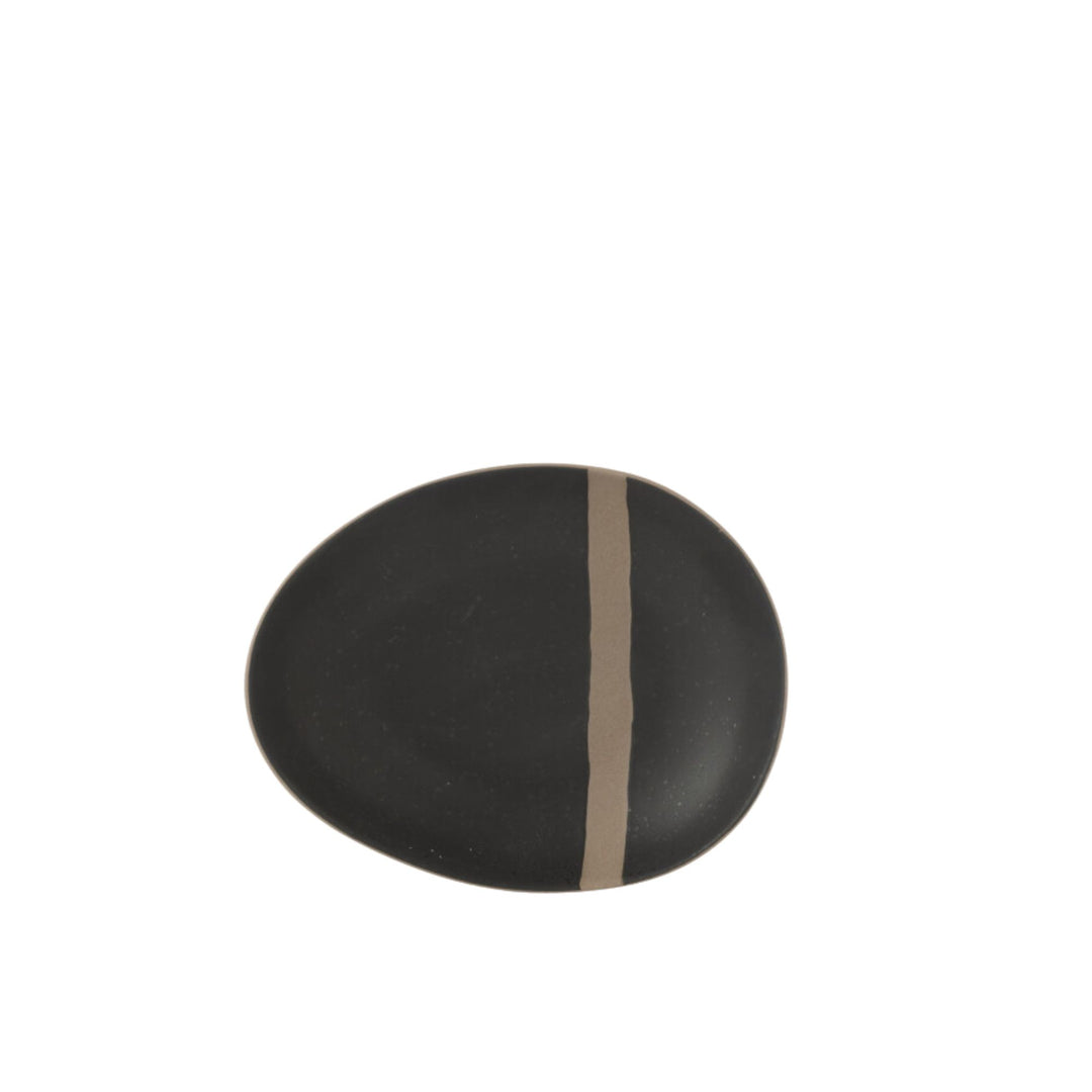 Arcai ceramic soup bowl with matte black finish and natural accent line on white background.