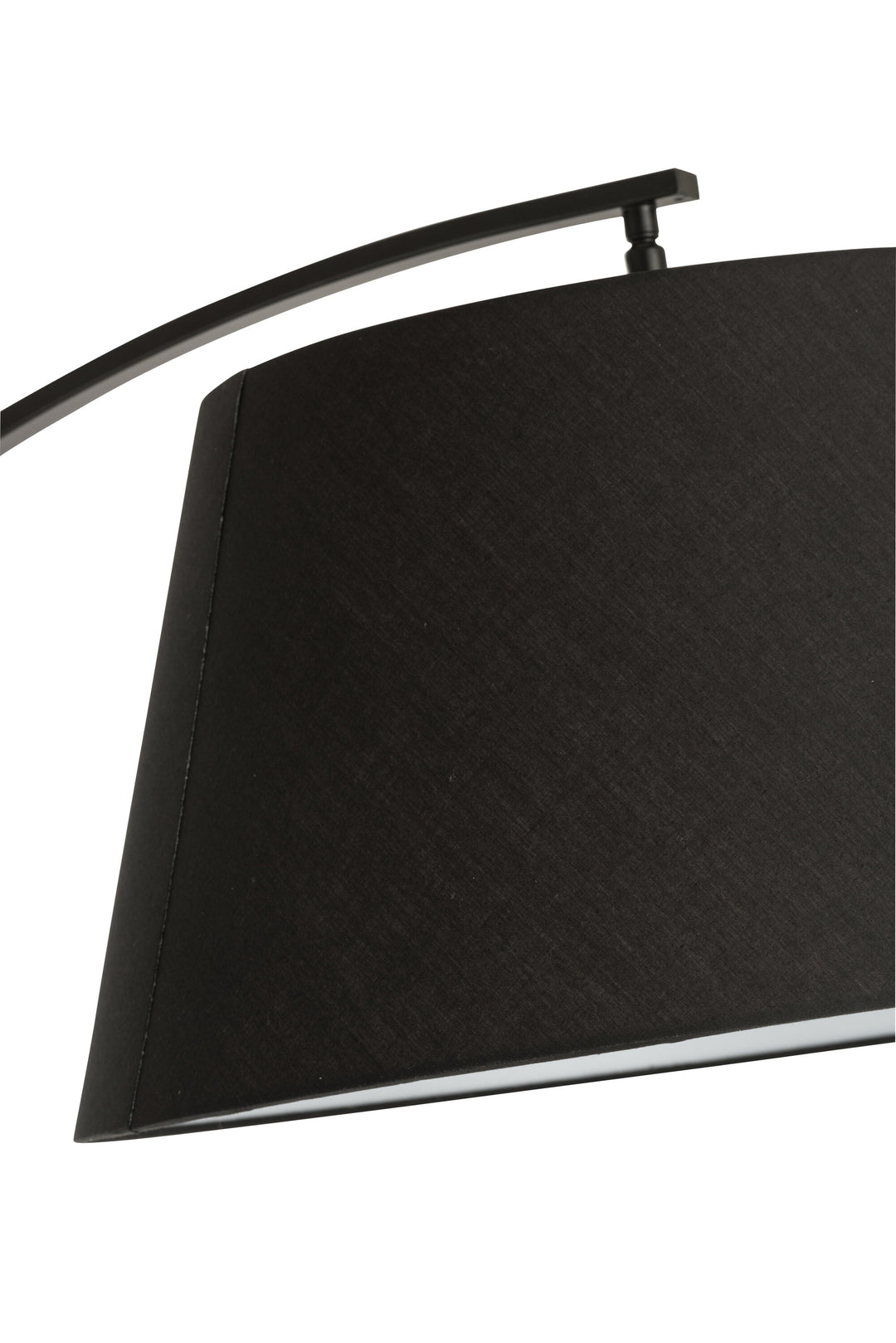 Detail of black fabric lampshade with metal support.