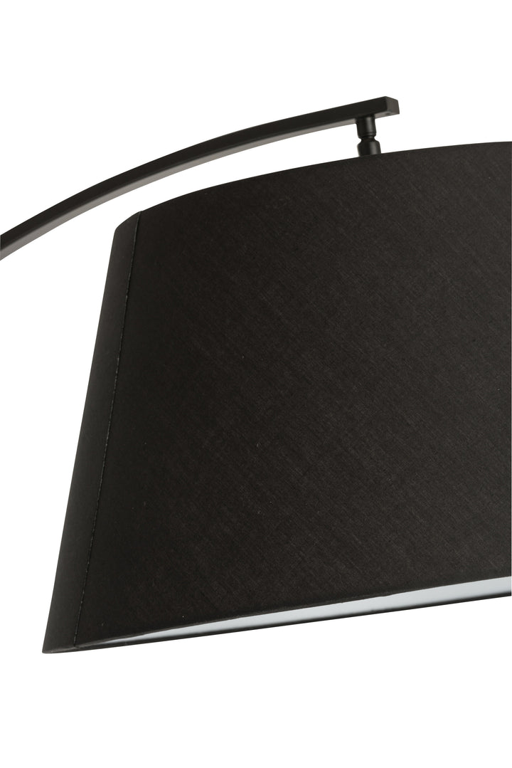 Detail of black fabric lampshade with metal support.