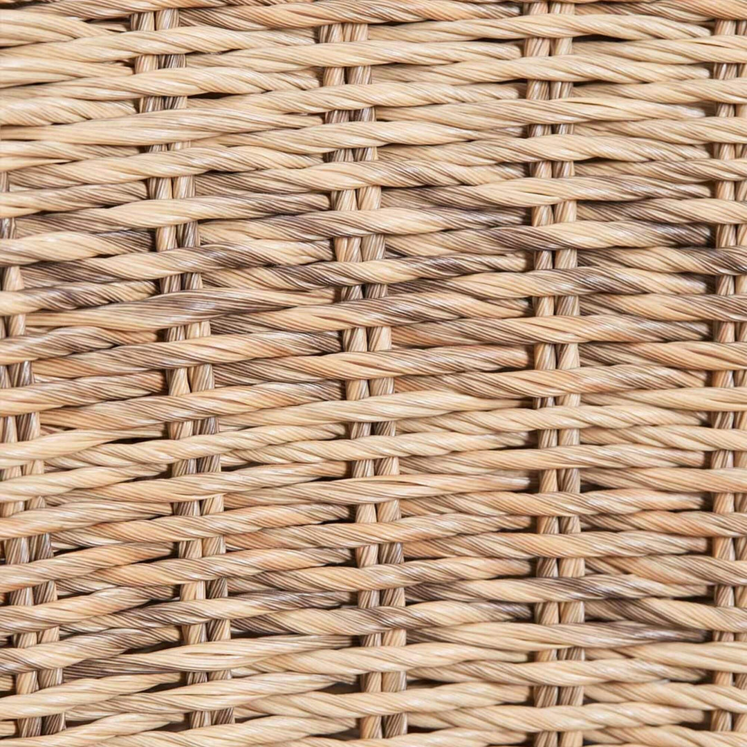 Close-up of the woven rattan PE pattern showing the handcrafted look.