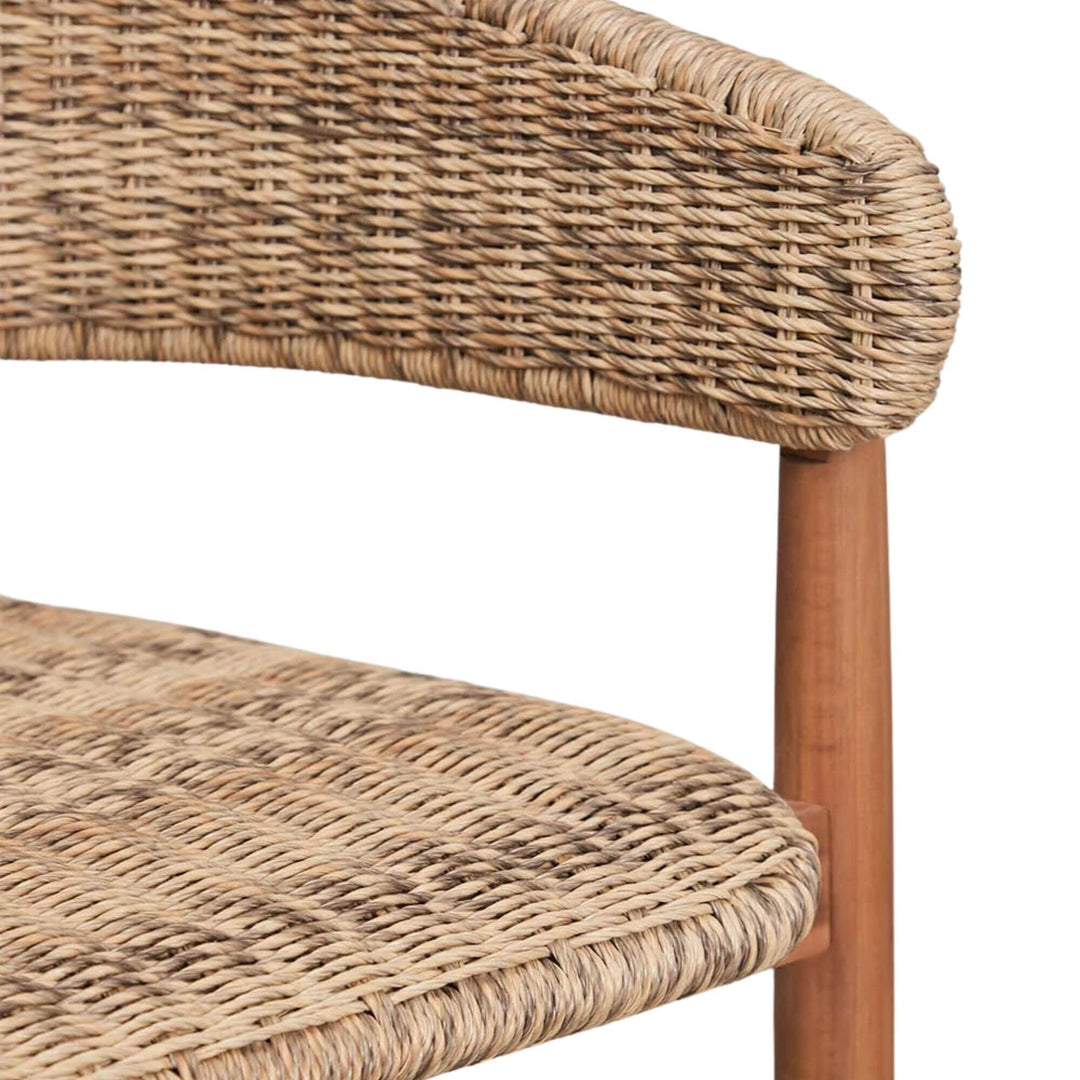 Close-up of the woven rattan PE pattern showing the handcrafted look.