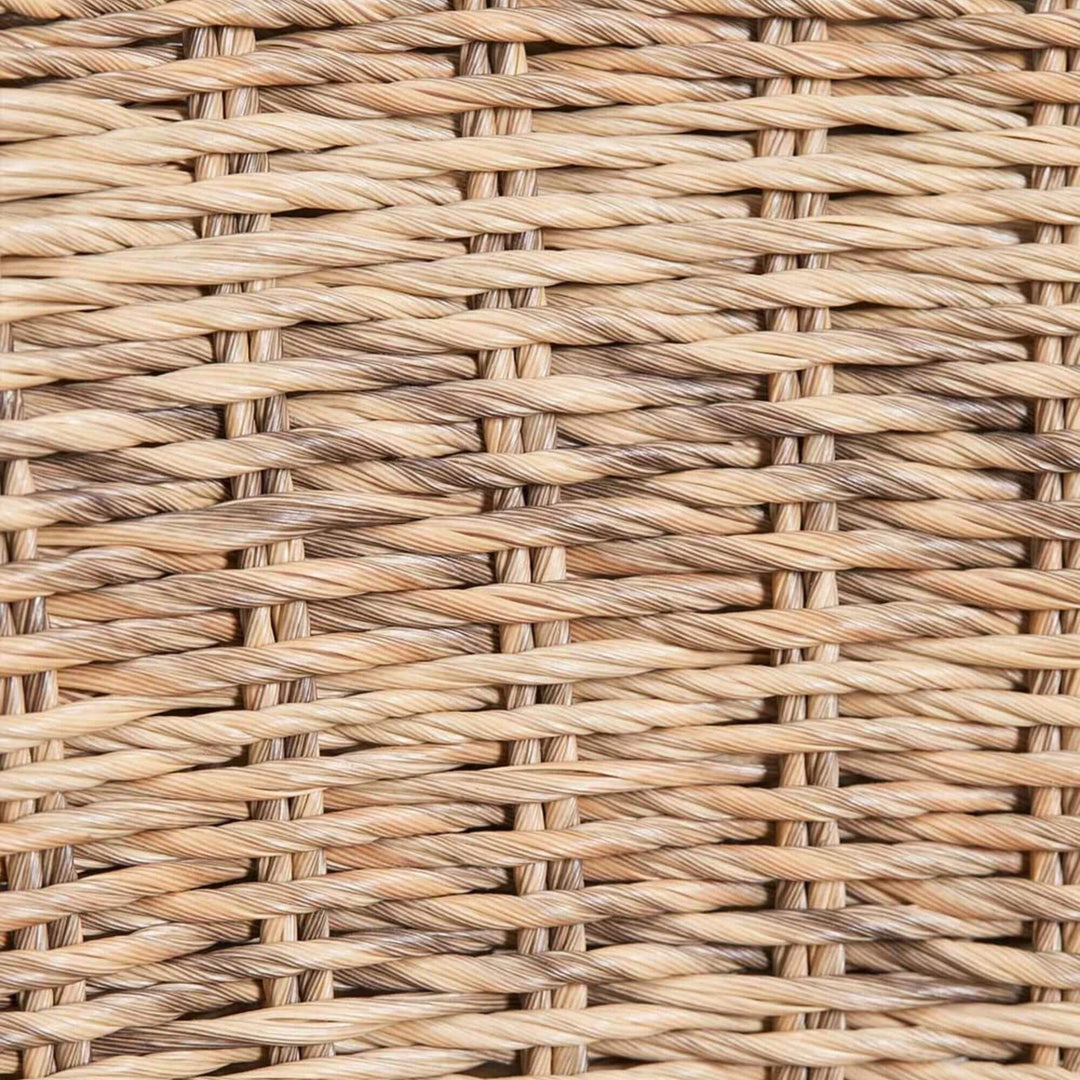 Close-up of the woven rattan PE pattern showing the handcrafted look.