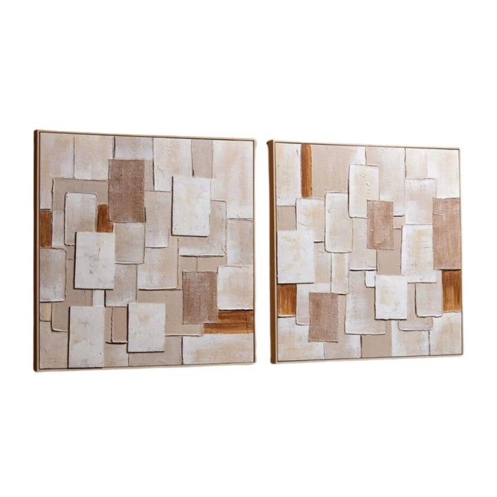Side view of Arenisca abstract canvas art with pine frame.