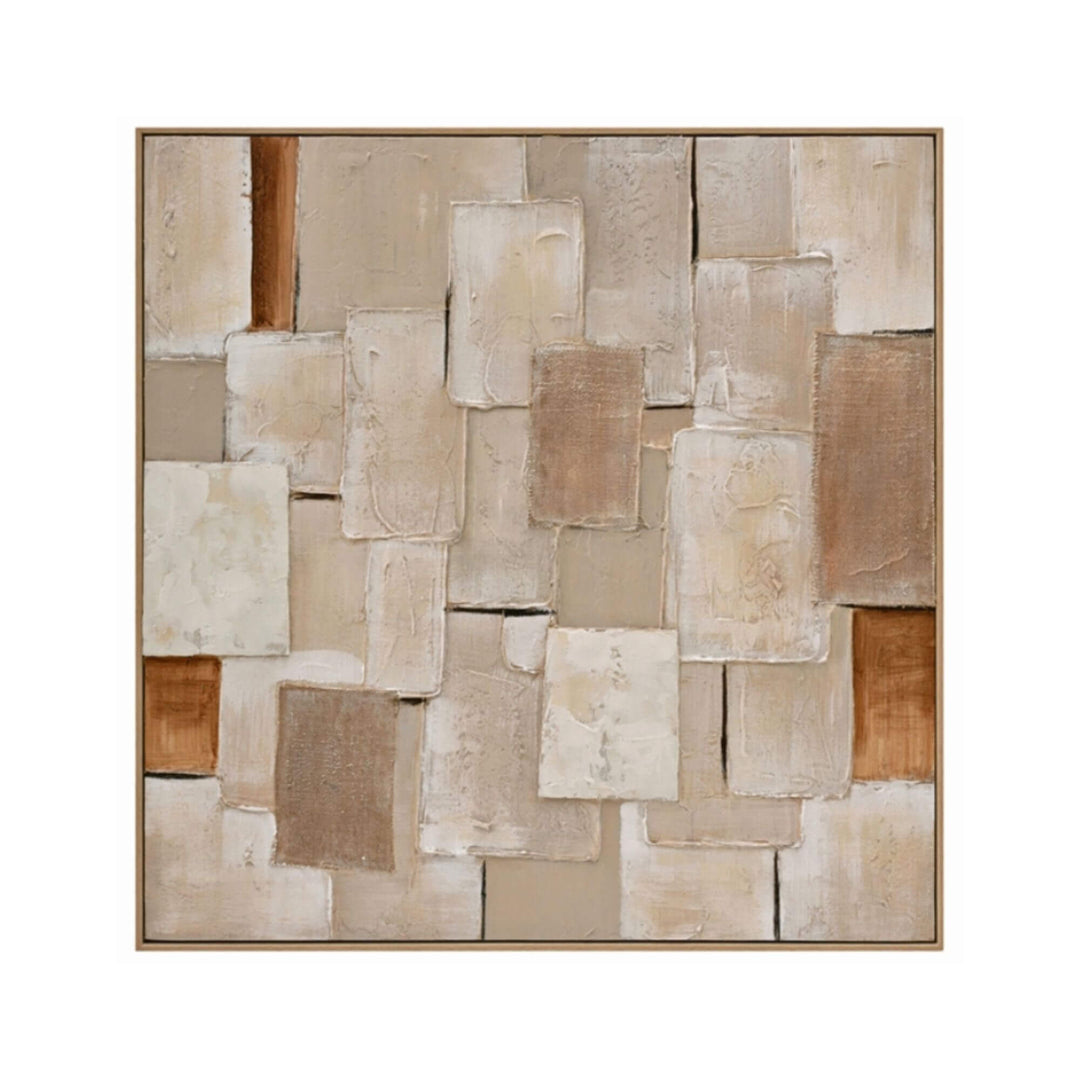 Neutral-toned Arenisca abstract painting with textured geometric design. "A"