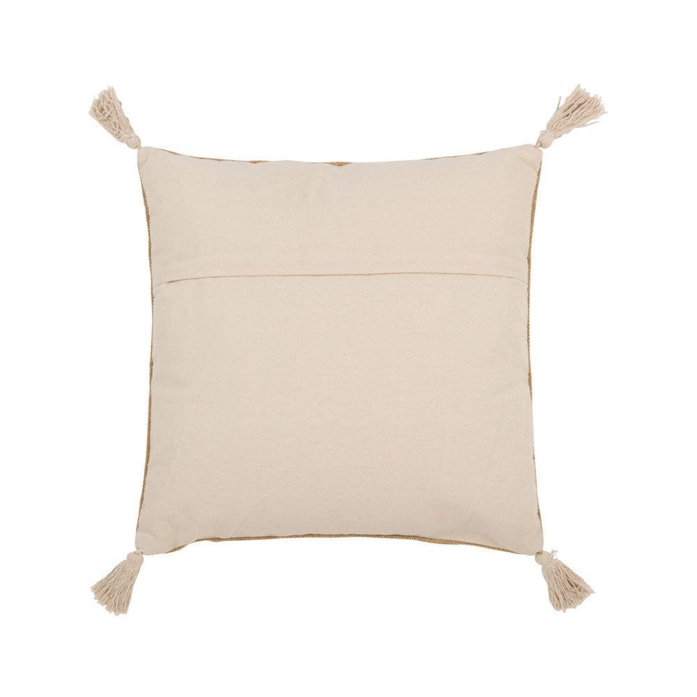 Back view of Argelia White Cushion in plain cotton with matching tassels.


