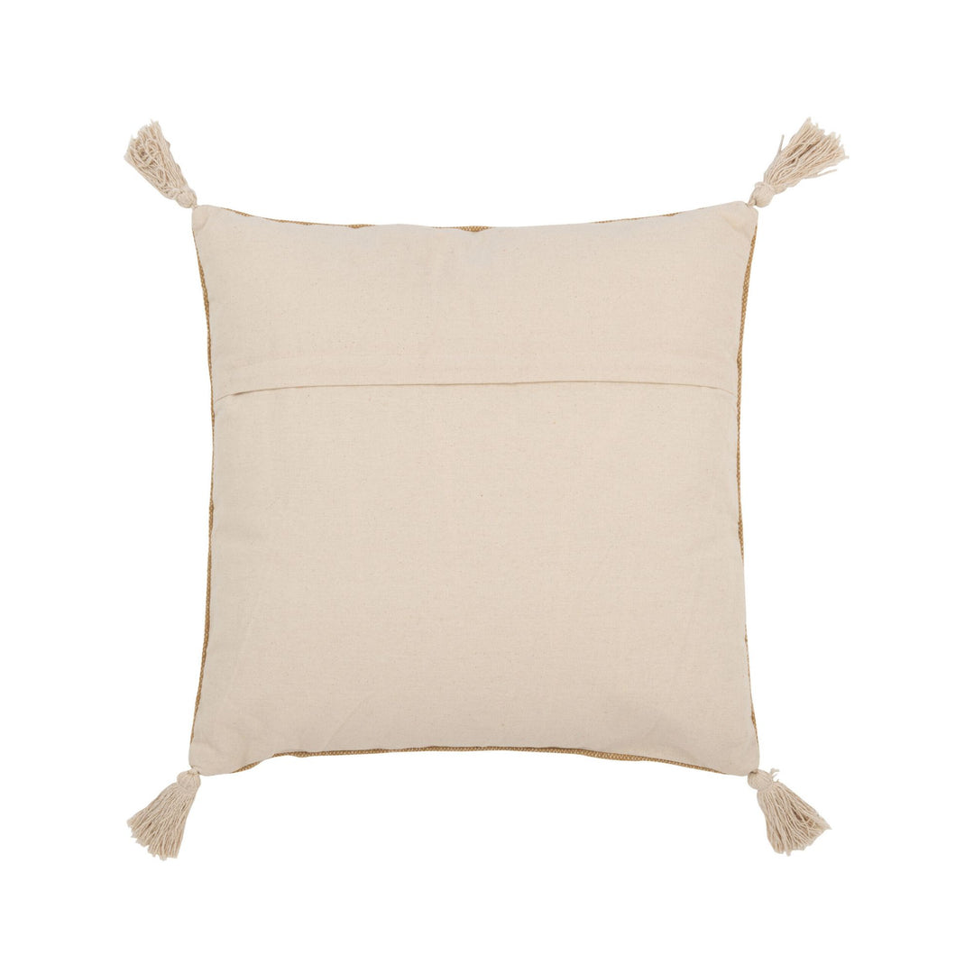 Back view of Argelia White Cushion in plain cotton with matching tassels.

