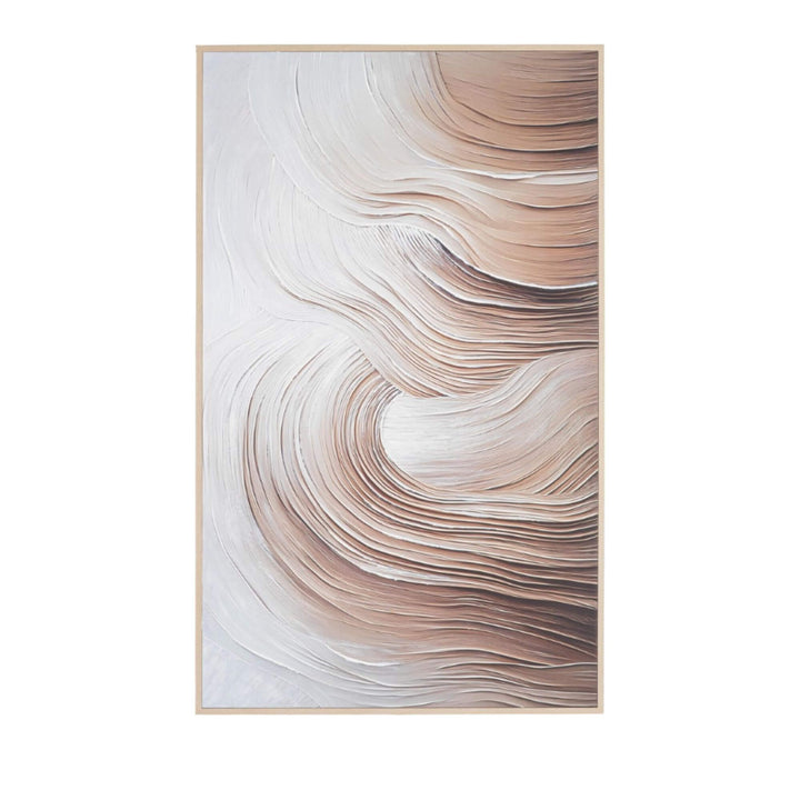 Front view of the Arid Flow painting showcasing abstract flowing textures in soft neutral tones.
