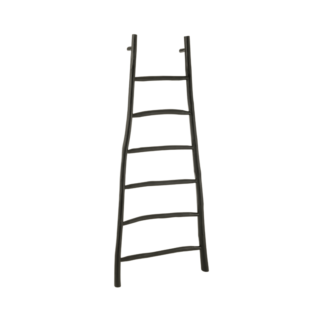 Aride Teak Ladder in black finish handcrafted from solid teak wood.