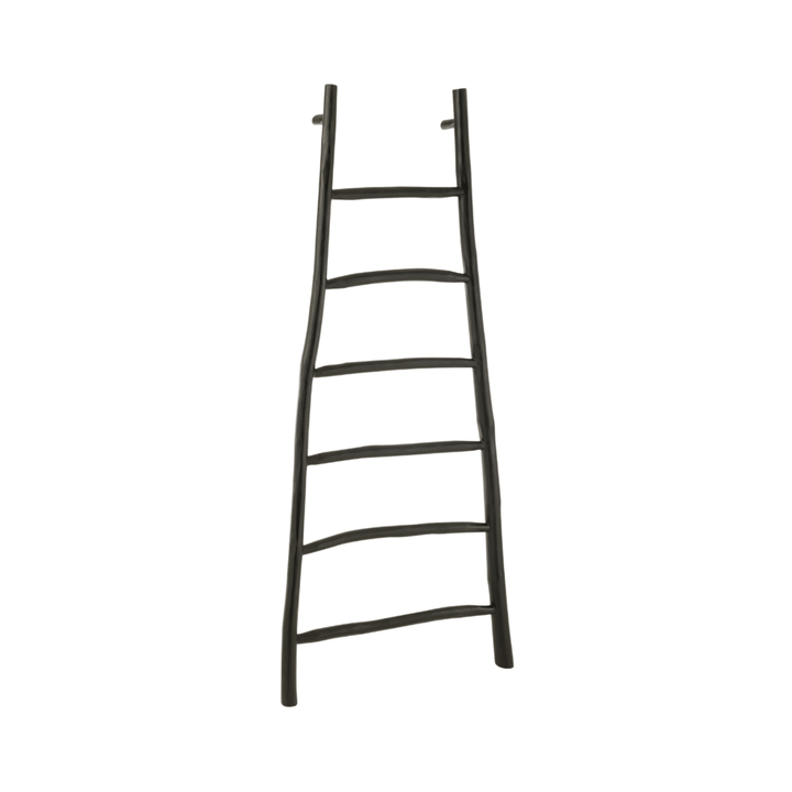 Aride Teak Ladder in black finish handcrafted from solid teak wood.