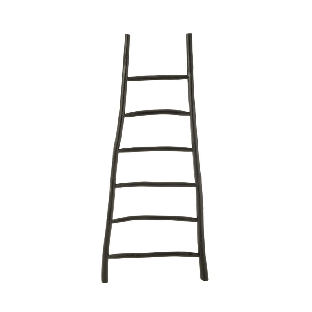 Full front view of the Aride Teak Ladder in matte black finish.