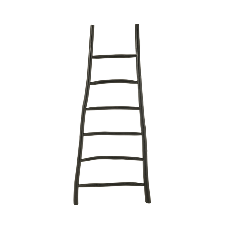 Full front view of the Aride Teak Ladder in matte black finish.