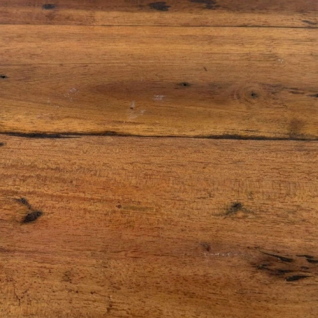 Detail view of Armazi Bar Stool surface highlighting reclaimed teak wood grain and natural imperfections.