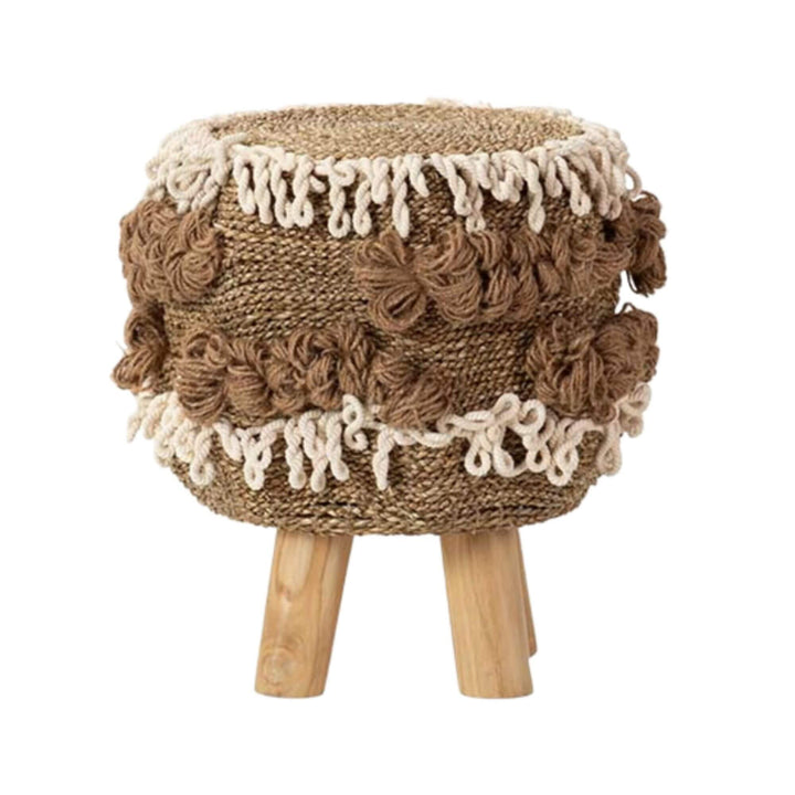 Full front view of the Aroni Stool on wooden legs.