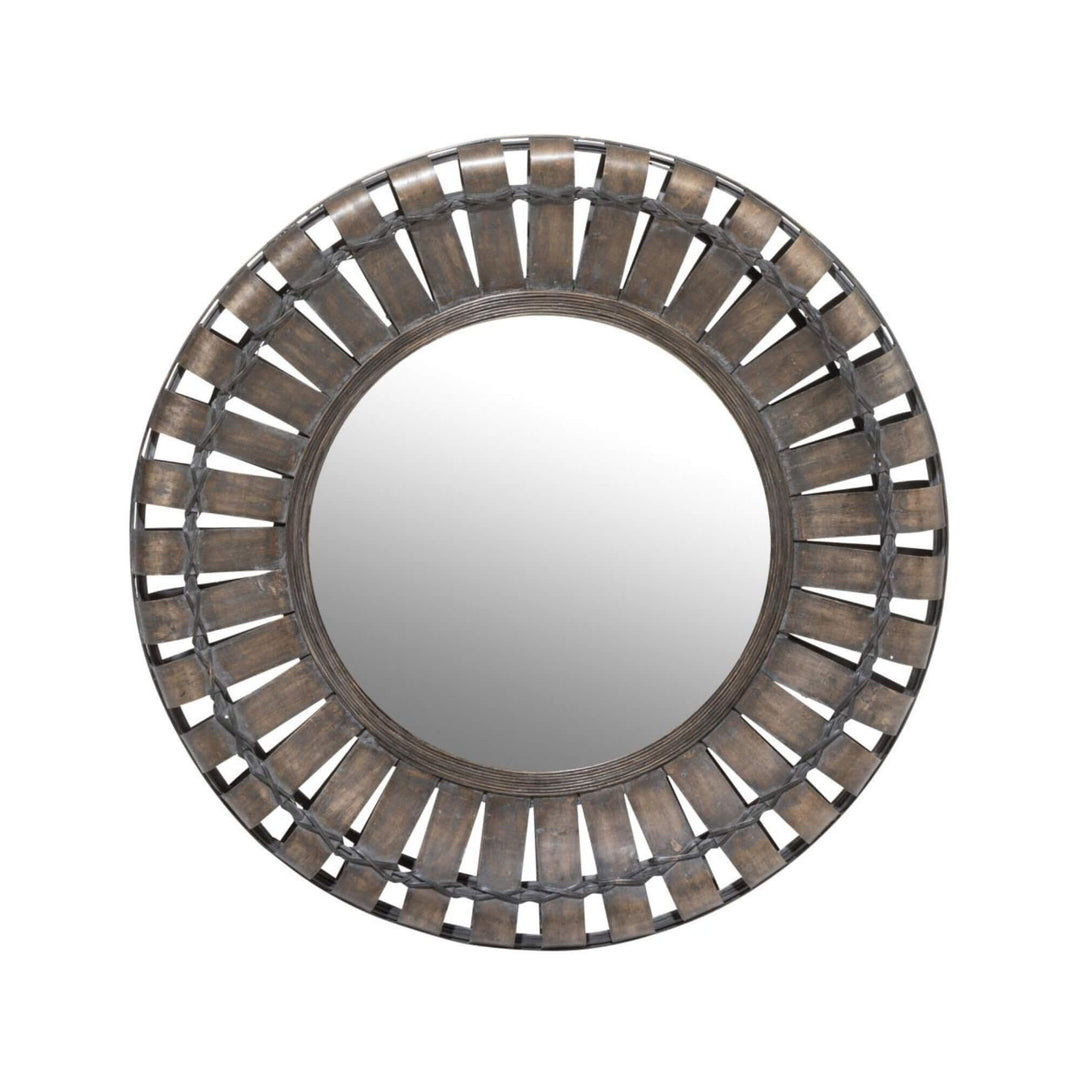 Front view of the Arthur Iron Mirror with round industrial iron frame.