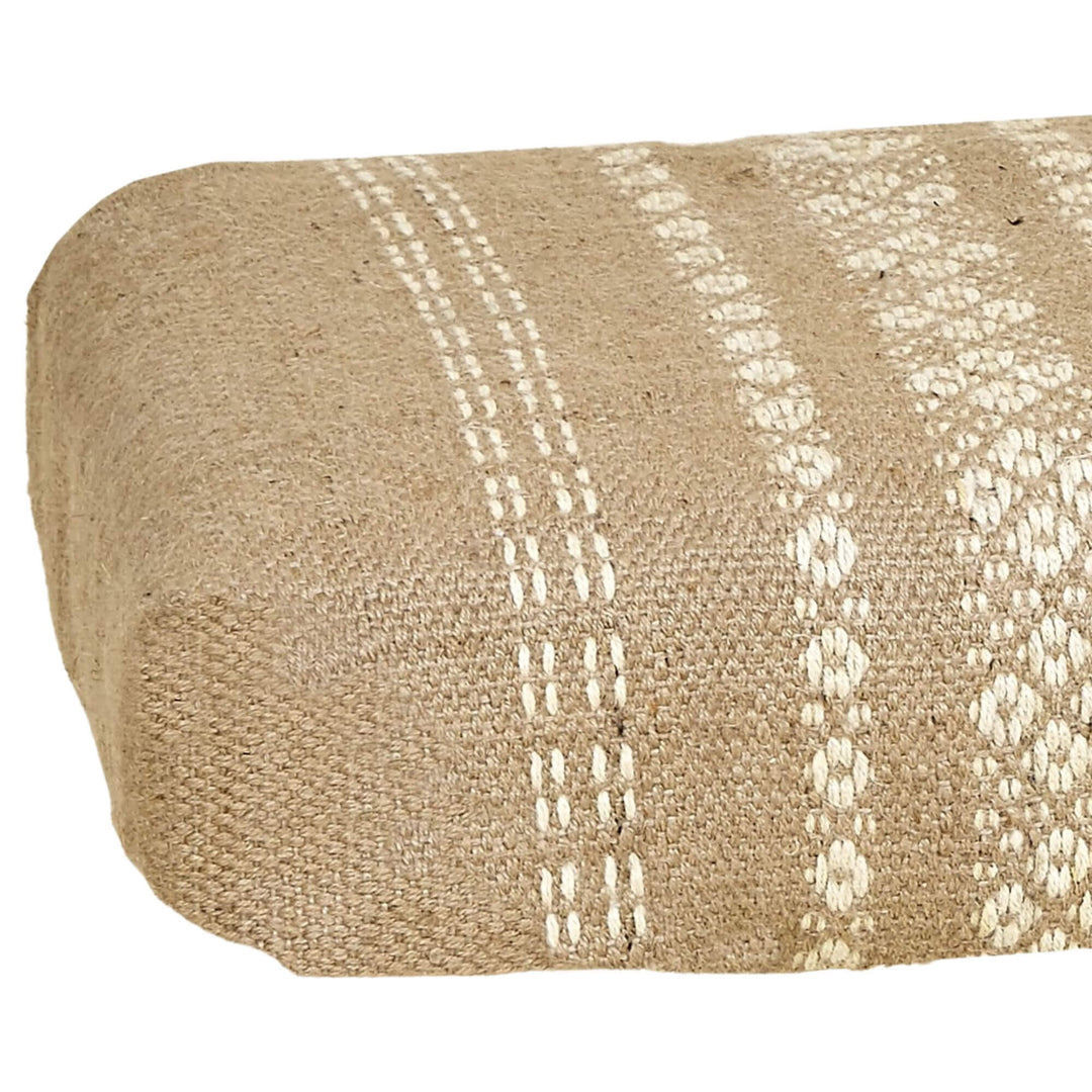Close-up of the Ashram Bench jute seat texture.