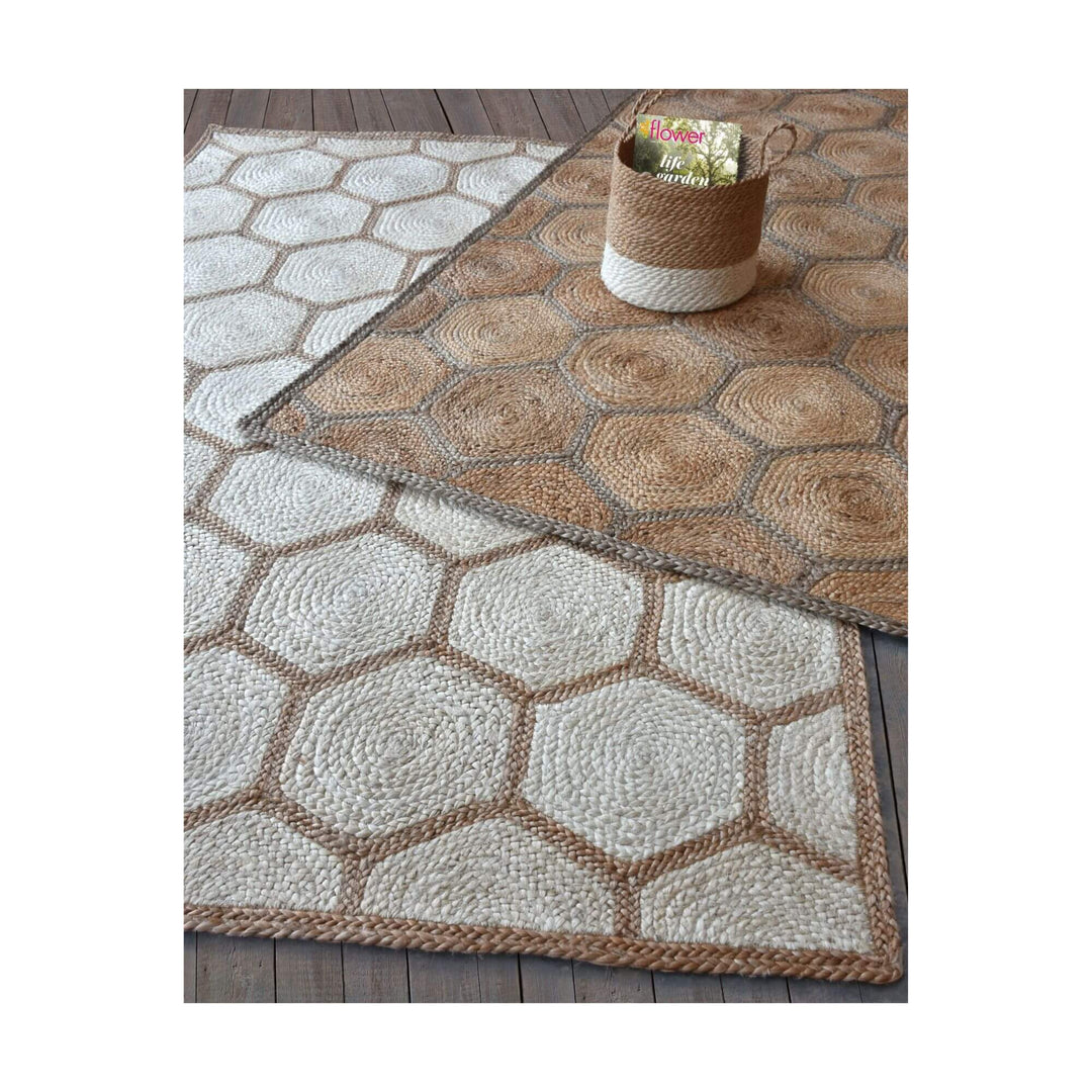 Handwoven Ashwen Rug in Ivory/Brown and Brown/Grey.