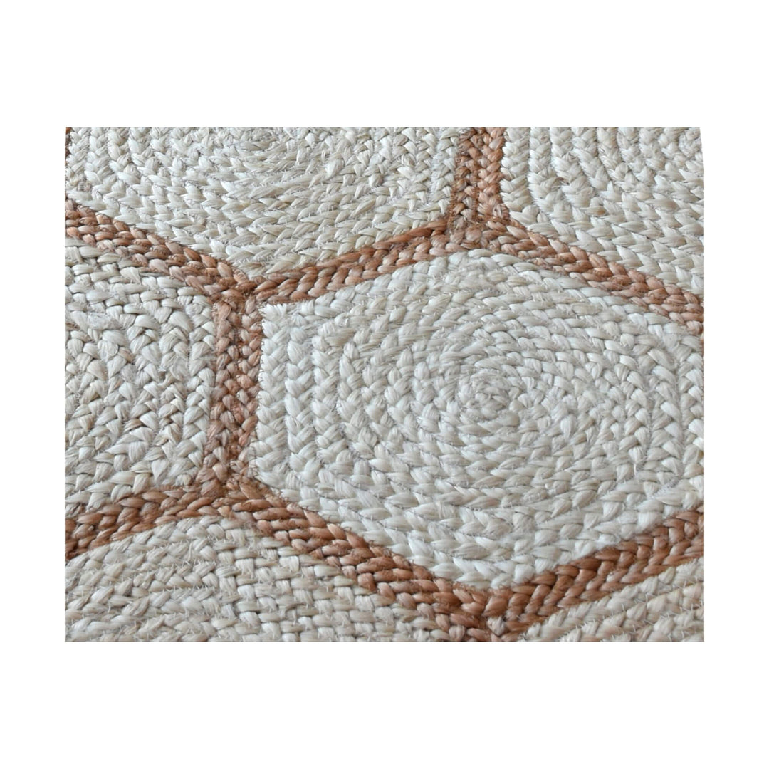 Close-up of Ashwen Rug hexagonal weave in Ivory/Brown