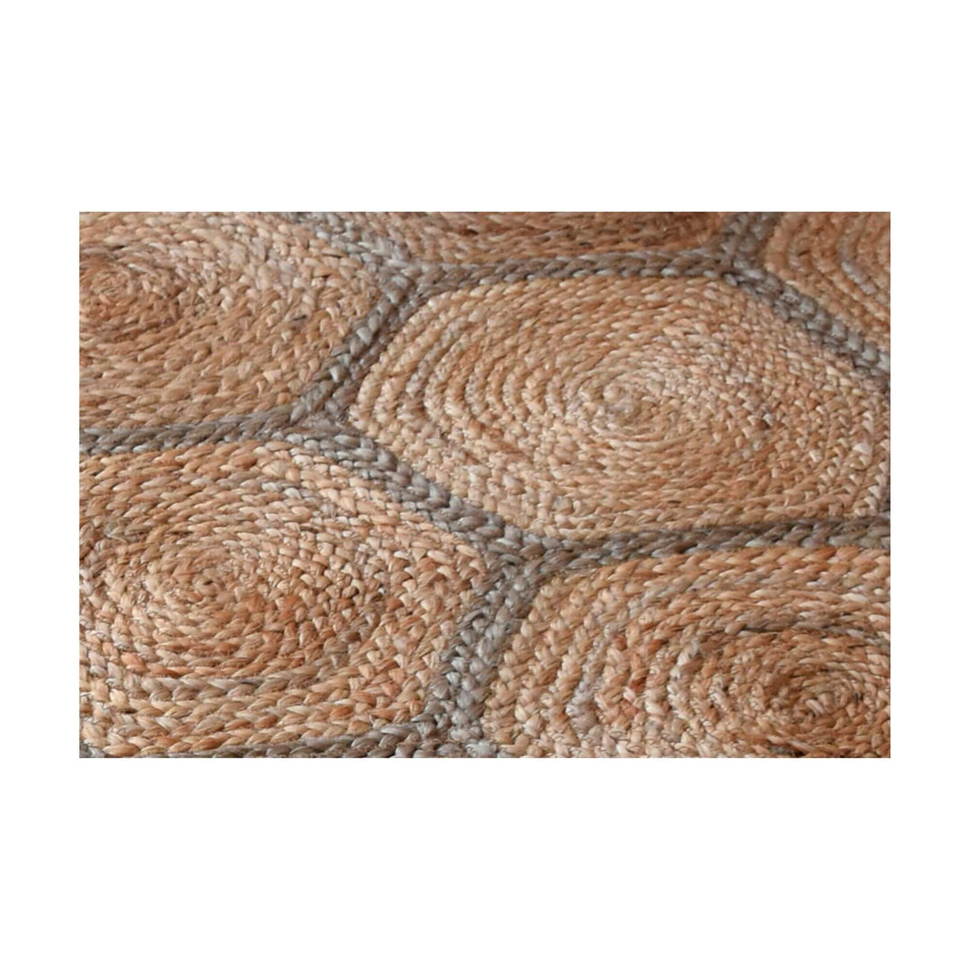 Close-up of Ashwen Rug hexagonal weave in Brown/Grey