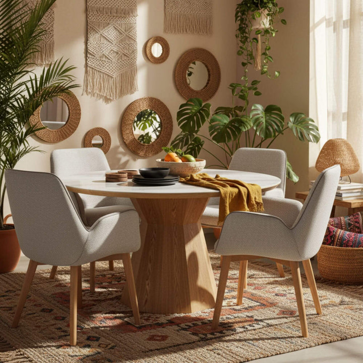 Living room featuring Ash Ceramic dining table and Nobu dining chair