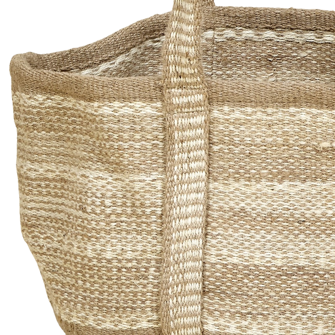Close-up of handwoven jute texture on Aura basket