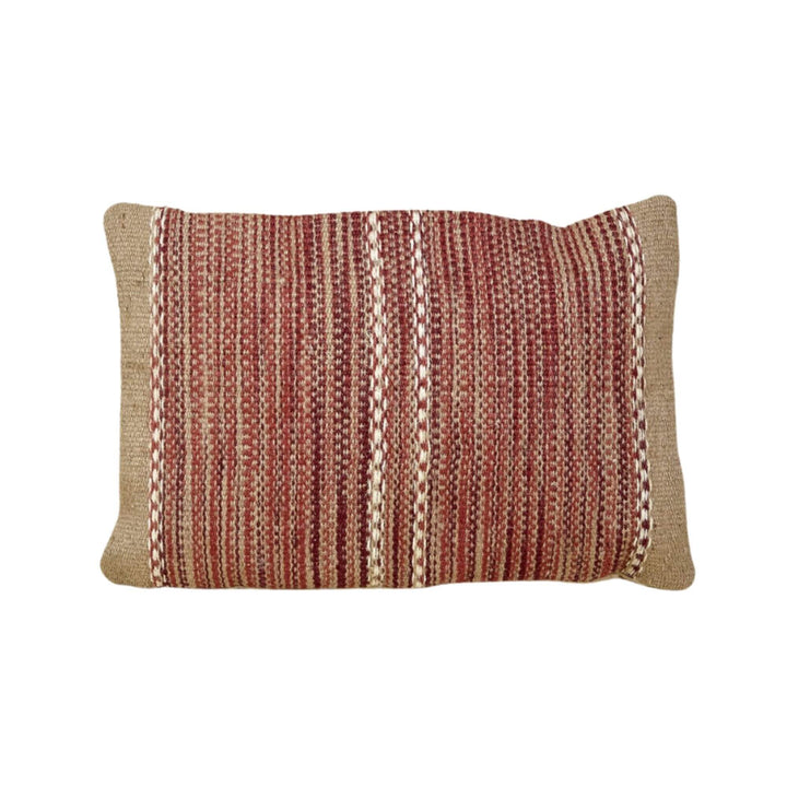 Aura Jute Cushion red  and natural woven design