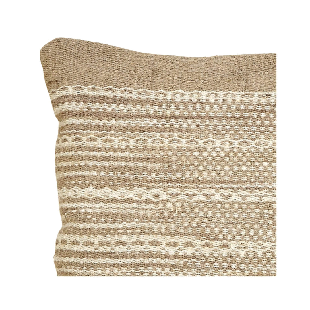 Close-up of Aura Jute Cushion in natural beige jute with subtle woven pattern.