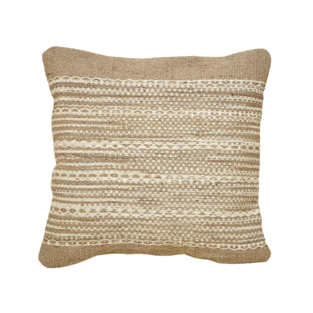 Front view of square Aura Jute Cushion in natural beige jute.