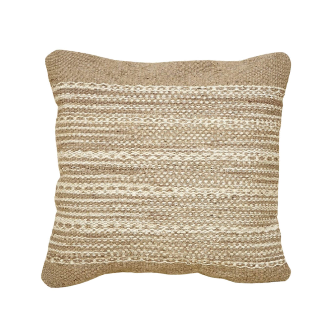 Front view of square Aura Jute Cushion in natural beige jute.