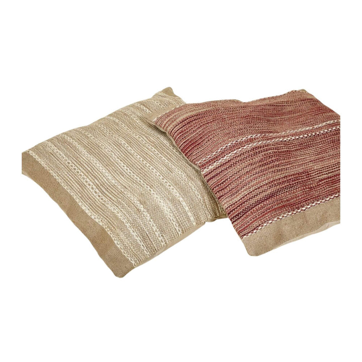 Pair of Aura jute cushions in beige and red 80×80 cm