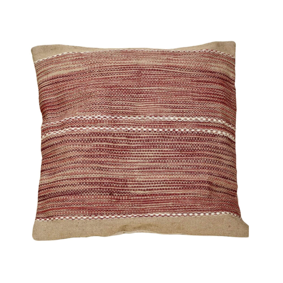 Front view of red Aura jute cushion 80×80 cm