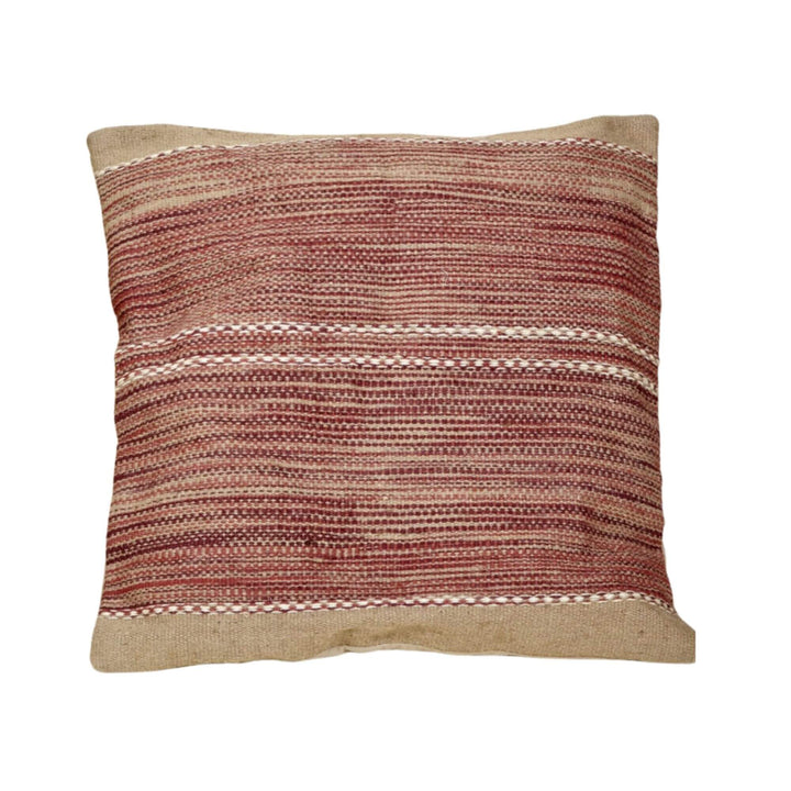 Front view of red Aura jute cushion 80×80 cm