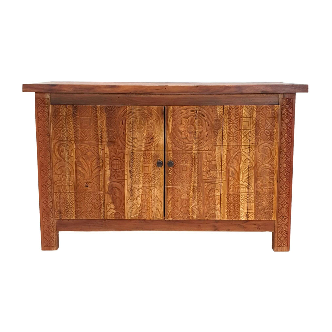 Andromeda recycled teak wood buffet, front view with double doors
