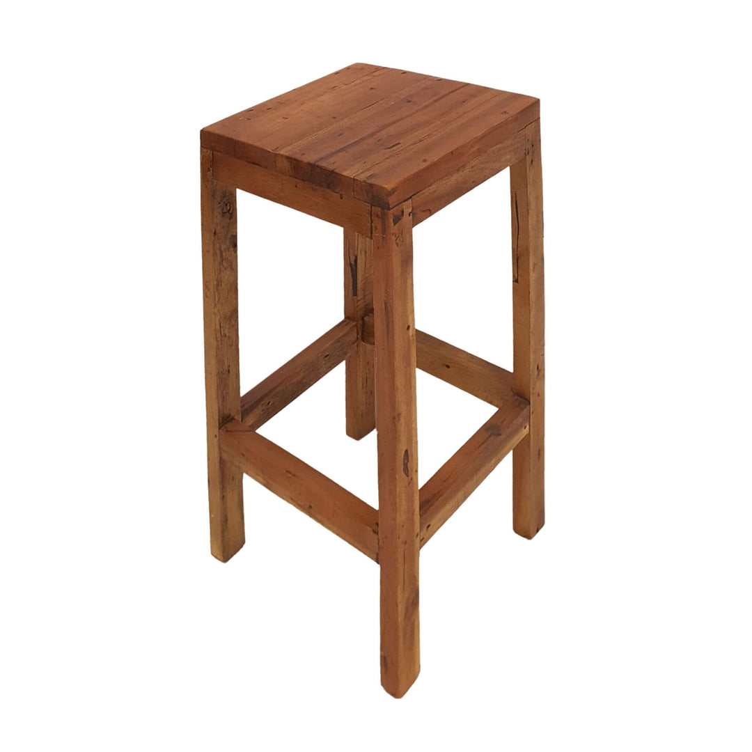 Armazi Bar Stool in natural reclaimed teak wood front view