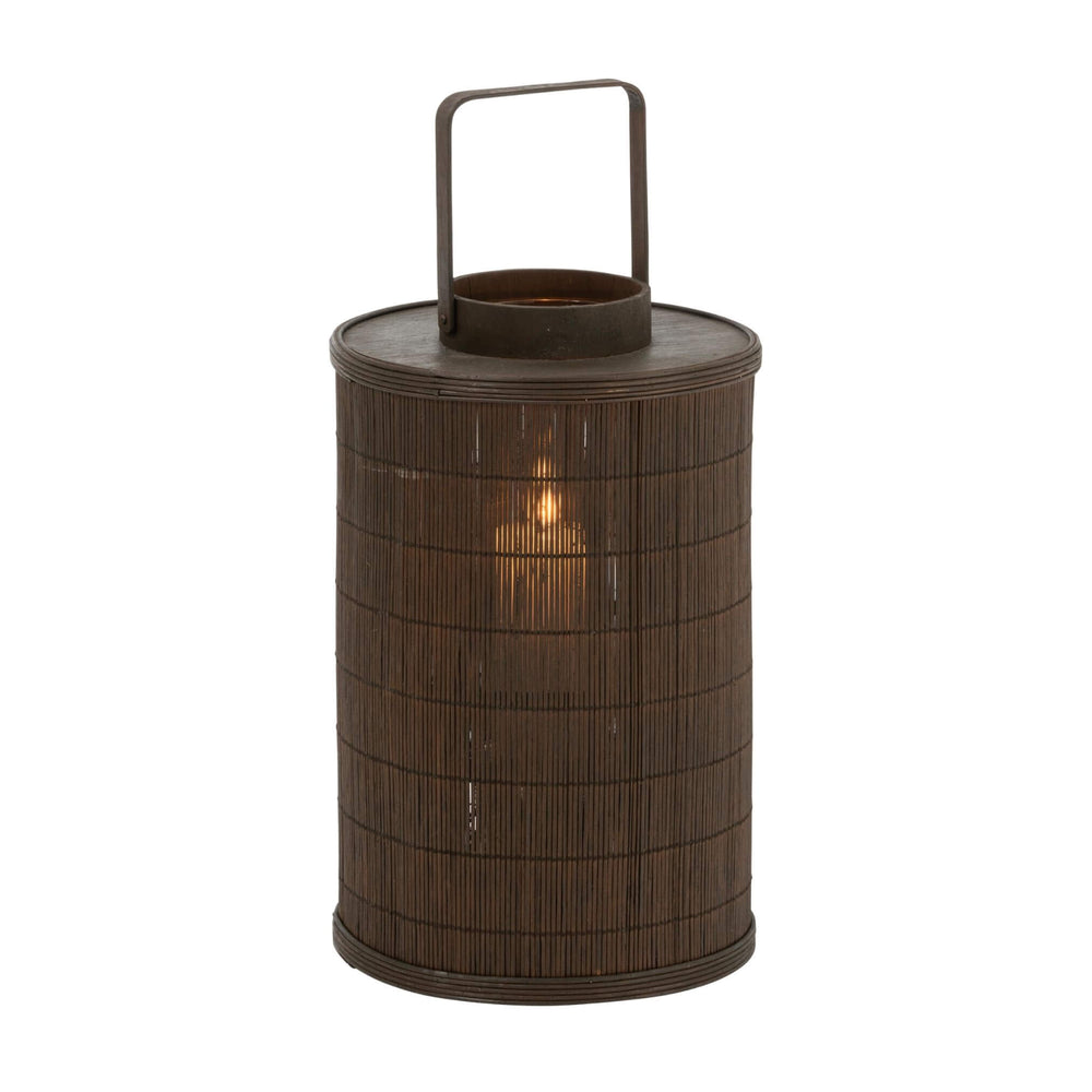 Bamboo lantern lit to create a warm, cozy glow