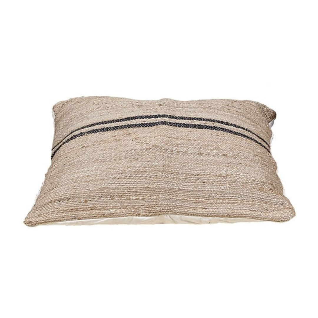 Oversized Bali Collection cushion in natural jute with black woven details