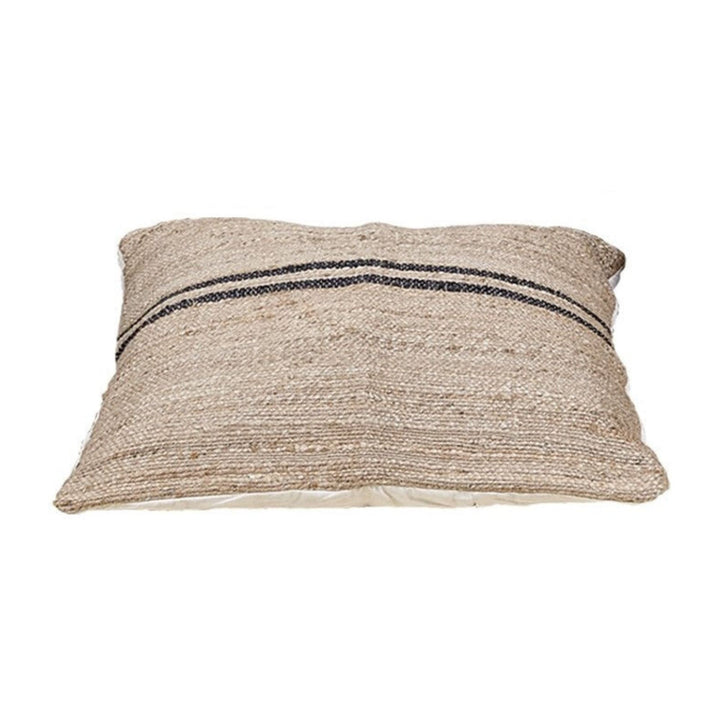 Oversized Bali Collection cushion in natural jute with black woven details