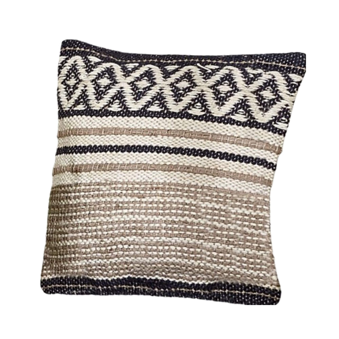 Bali Collection Cushion frontal view in natural jute with black woven details
