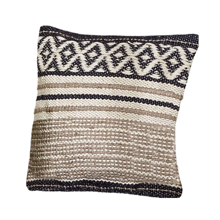 Bali Collection Cushion frontal view in natural jute with black woven details
