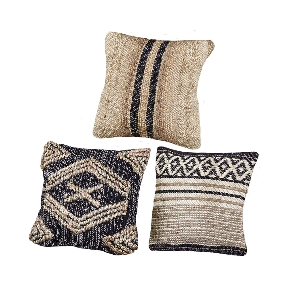 Three assorted Bali Collection Cushions showing different jute patterns and textures
