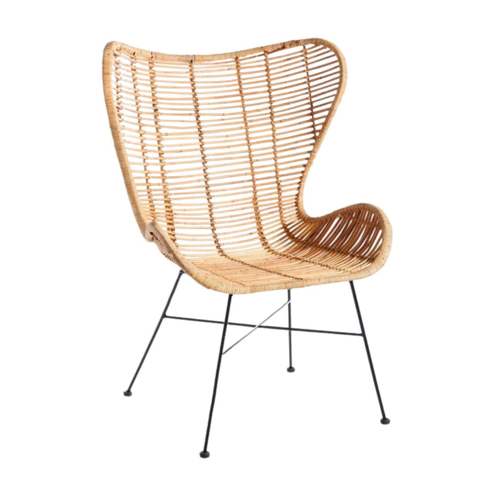 Front angle of the Bali Rattan Lounge Chair showcasing its full shape and design.