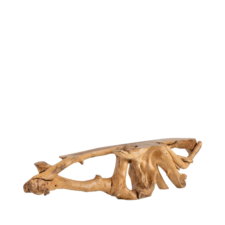 Side view of the Balrog console table emphasizing its elongated proportions and natural openings.