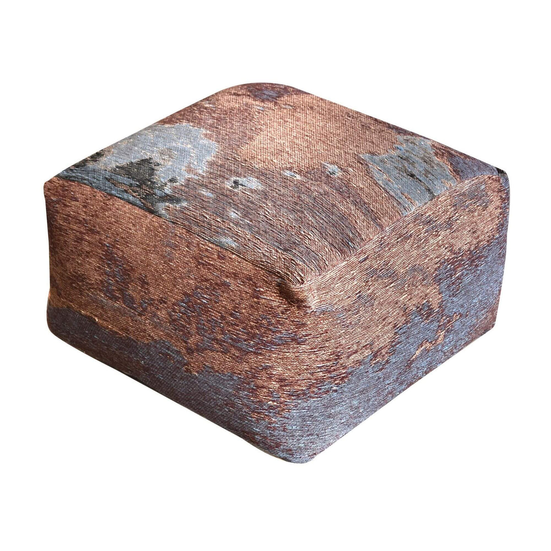 Bambolim Puff made of textured cotton in mixed earthy tones, rectangular shape.