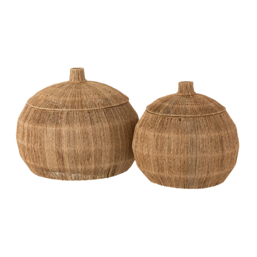 Set of two jute Banana Leaf baskets with rounded lids