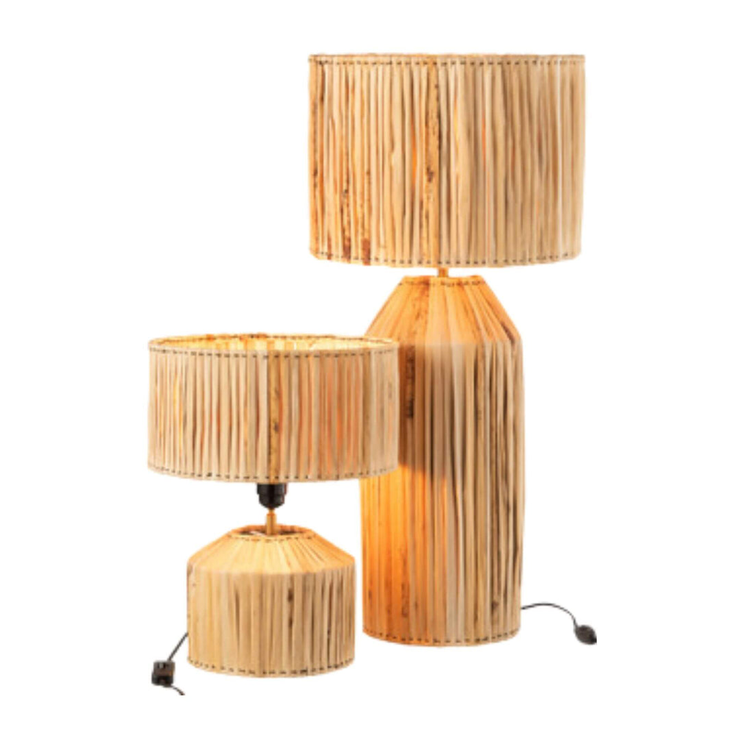 Pair of Banana Table Lamps in natural banana leaves, small and large.