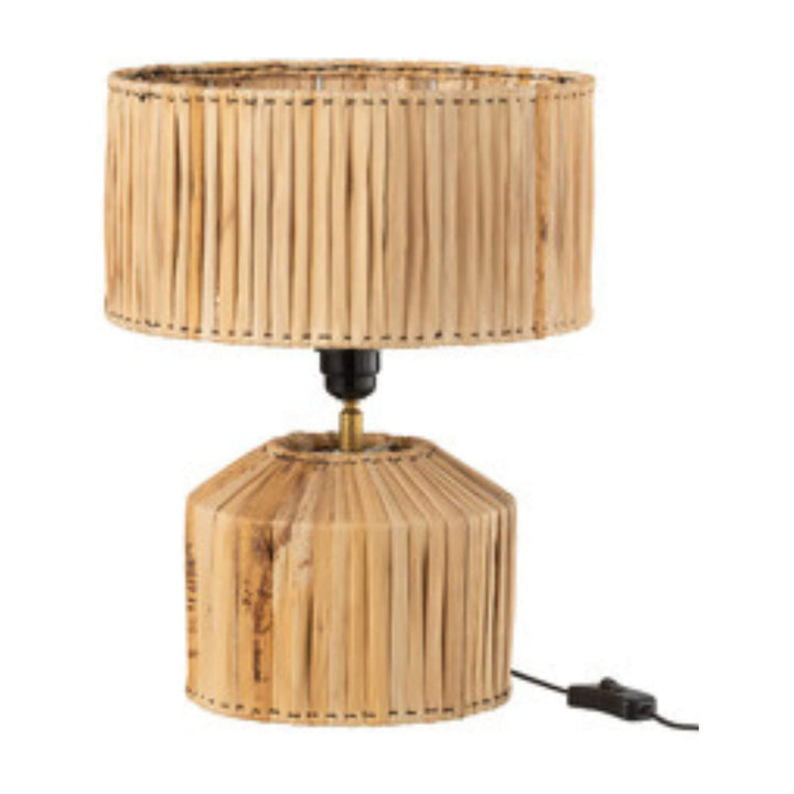 Small Banana table lamp with woven banana leaf shade and base.