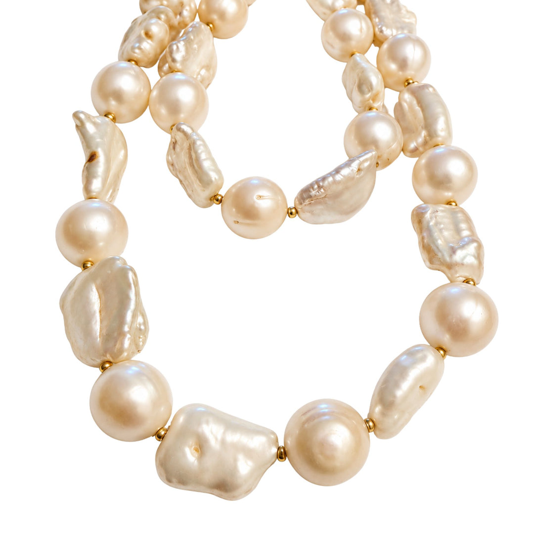 Close-up of the double-strand pearl construction and natural lustre