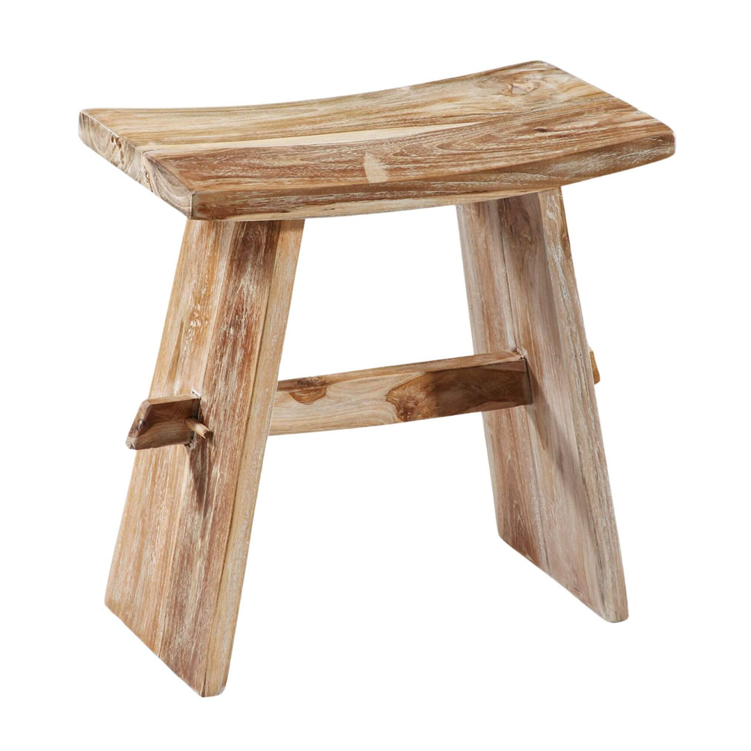 “Bartum Teak Wood Stool in natural finish, solid teak wood, 50x30x50 cm.”