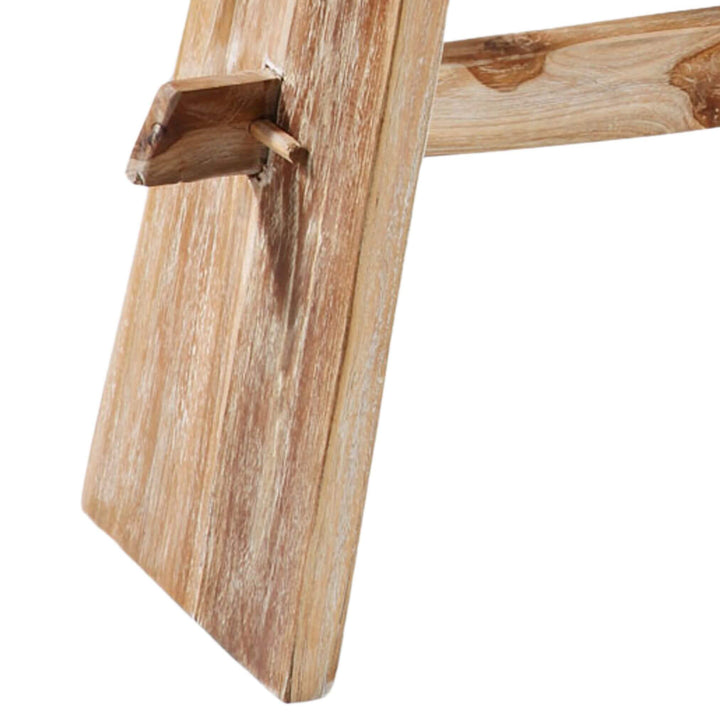 “Close-up of Bartum Stool showing teak wood grain and sturdy construction.”