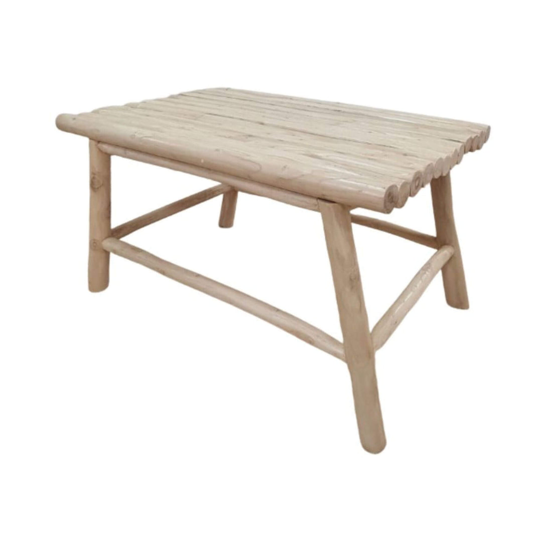 Batang Coffee Table made of natural teak branches shown in three-quarter angle.